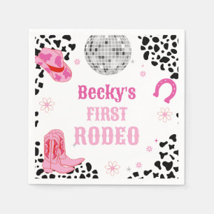 Pink Disco First Rodeo Wild West Girl 1st Birthday Napkin