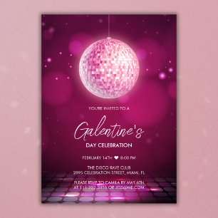 Pink Disco Girls Night Galentine's Day Party Invitation