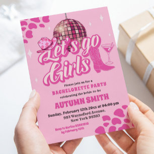 Pink Disco Let's Go Girls Rodeo Bachelorette Party Invitation