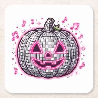 Pink Disco Pumpkin Halloween Party Plate Square Paper Coaster