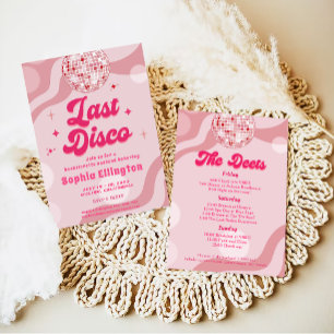 Pink Disco Retro Bachelorette Weekend Itinerary  Invitation