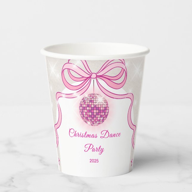 Pink Disco Sparkle Girls’ Christmas Party  Paper Cups (Front)