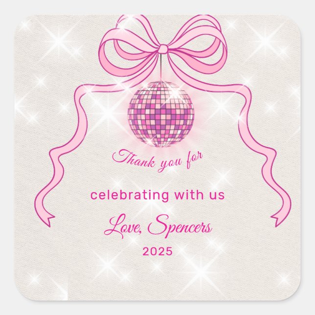 Pink Disco Sparkle Girls’ Christmas Party  Square Sticker (Front)