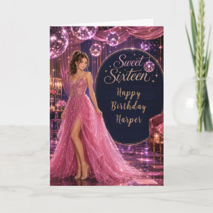 Pink Disco Sweet 16 Princess Party Card