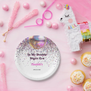 Pink Disco Trendy In My Double Digits Era Birthday Paper Plate