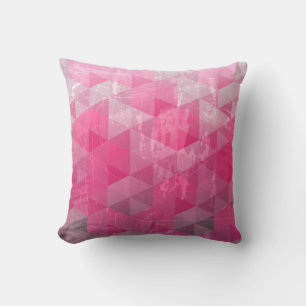 Pink Distressed Grunge Geometric Pattern Cushion