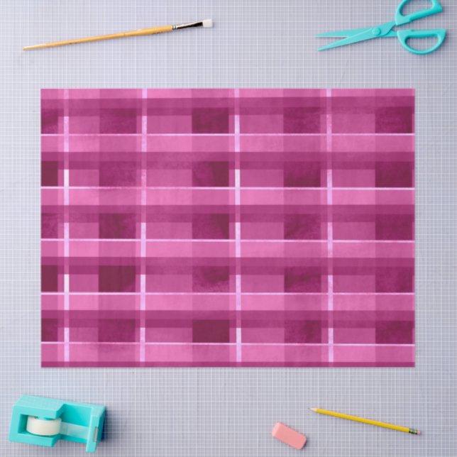 Pink Distressed Plaid Funky Pattern Decoupage Tissue Paper (Craft)