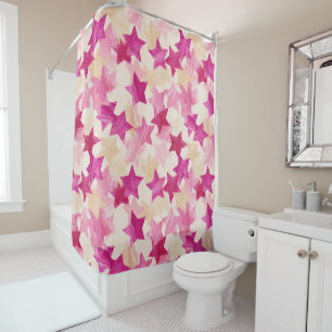Pink Distressed Star Seamless Pattern Shower Curtain
