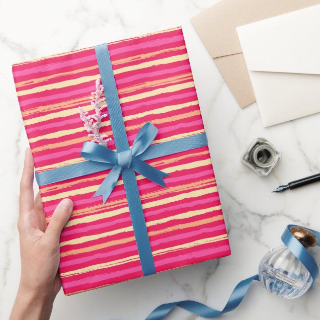 Pink Distressed Stripes Rainbow Colourful Pattern  Wrapping Paper (Gifting)