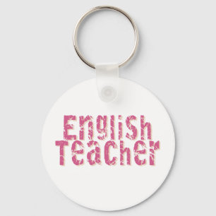 Pink Distressed Text English Teacher Key Ring