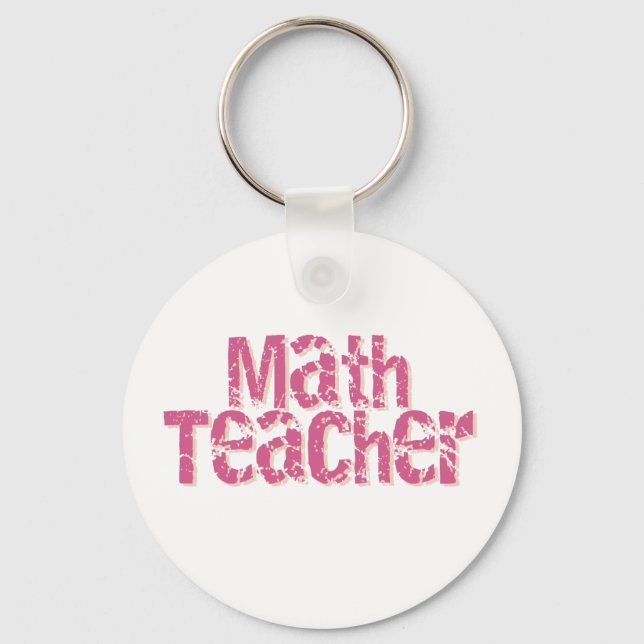 Pink Distressed Text Math Teacher Key Ring (Front)