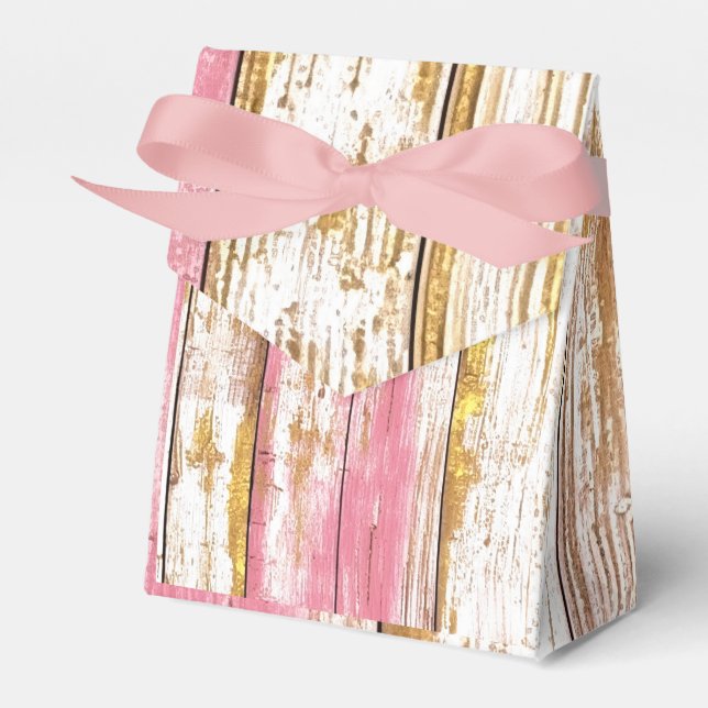 Pink Distressed Wood Favour Box (Front Side)