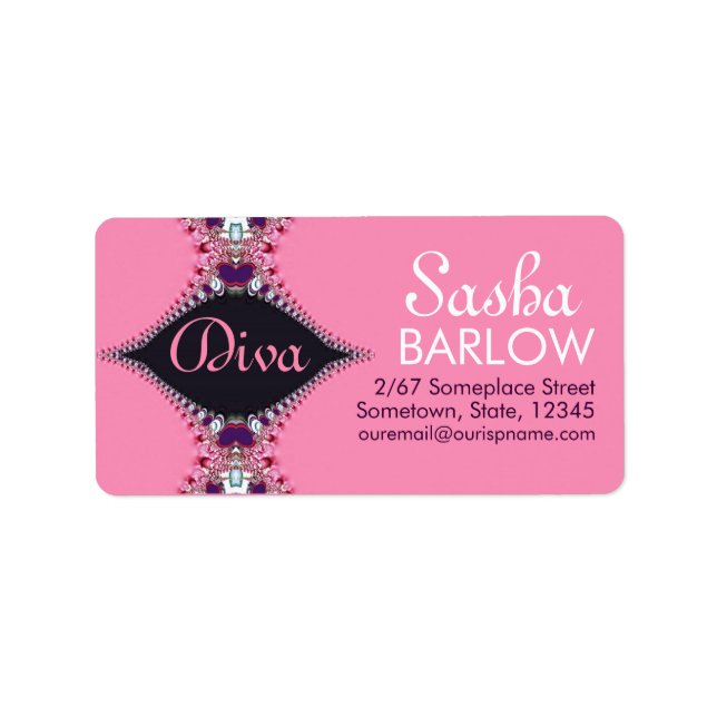 Pink Diva Jewel Lace Monogram Address Label (Front)