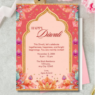 Pink Diwali Traditional Art Diwali Celebration Invitation