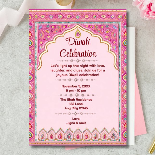 Pink Diwali Traditional Ornate Diwali Celebration Invitation (Creator Uploaded)
