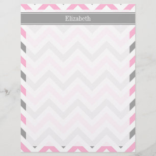 Pink Dk Grey White LG Chevron Grey Name Monogram