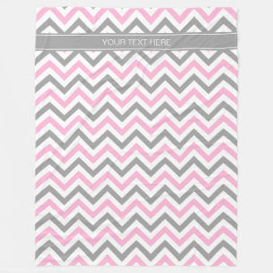Pink Dk Grey White LG Chevron Grey Name Monogram Fleece Blanket