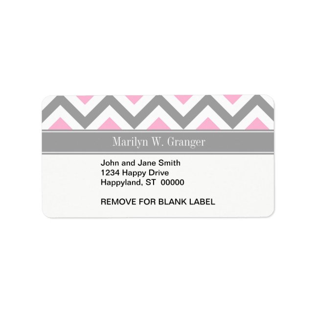 Pink Dk Grey White LG Chevron Grey Name Monogram Label (Front)