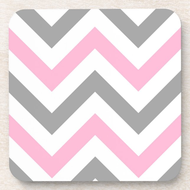 Pink, Dk Grey Wht Large Chevron ZigZag Pattern Coaster (Front)