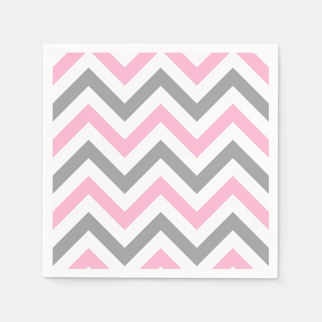 Pink, Dk Grey Wht Large Chevron ZigZag Pattern Napkin (Front)