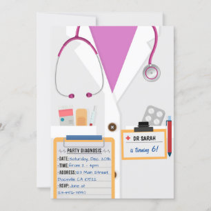 Pink Doctor Scrubs Birthday Party Invitation