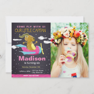 Pink Dog Aeroplane Birthday Invitation with photo
