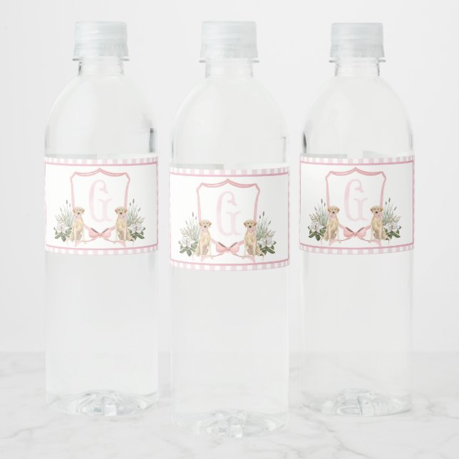 Pink Dog Baby Shower Water Bottle Labels (Bottles)