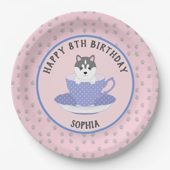 Pink Dog Birthday Party Plates (Front)