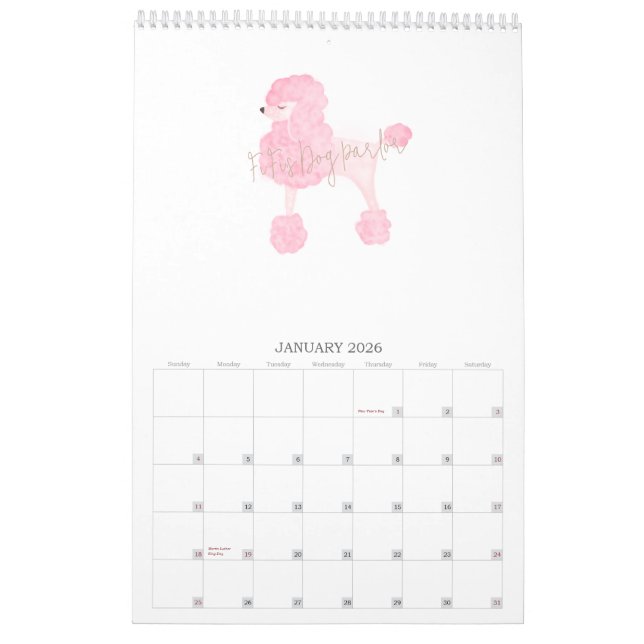 Pink Dog Custom Business Calendar (Jan 2026)