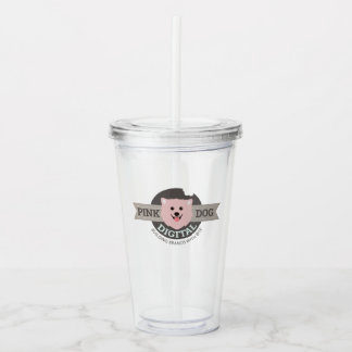 Pink Dog Digital Travel Mug Stainless Steel Acrylic Tumbler