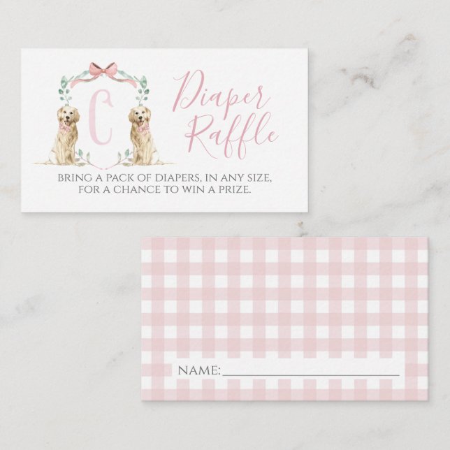 Pink Dog Girl Baby Shower Diaper Raffle Enclosure Card (Front/Back)