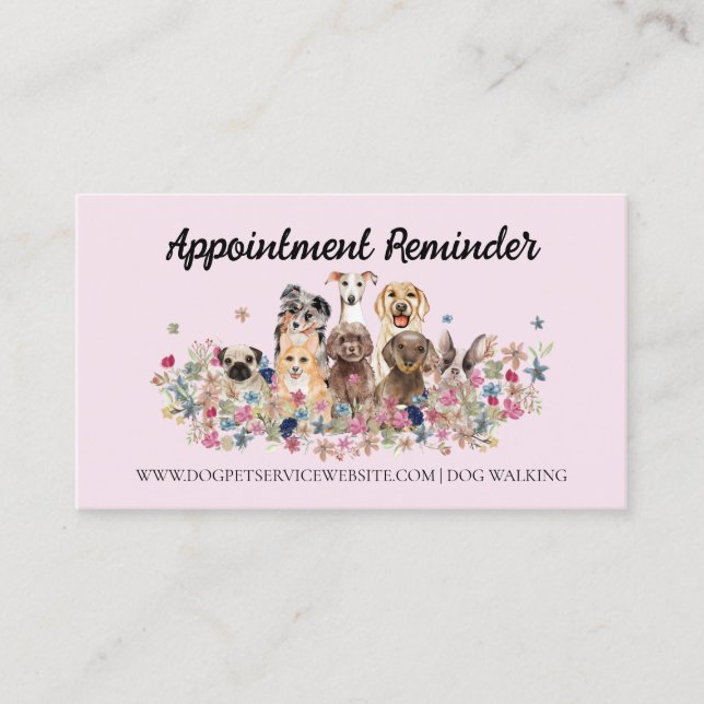 Pink Dog Groomer Pet Care Veterinary Appointment Business Card (Front)