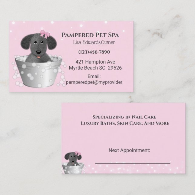 Pink Dog Grooming Dog Spa Appointment Card (Front/Back)