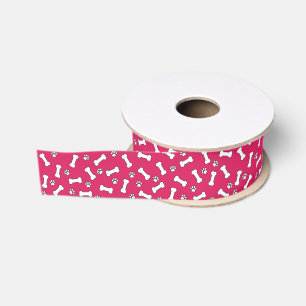 Pink Dog Lover Puppy Theme Paw Print Bones Pattern Grosgrain Ribbon