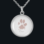 Pink Dog Paw Print with Your Pet's Name Sterling Silver Necklace<br><div class="desc">Pink Dog Paw Print with Custom Name</div>