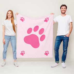Pink Dog Paw Silhouettes Fleece Blanket