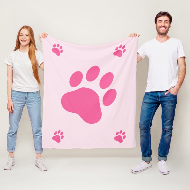 Pink Dog Paw Silhouettes Fleece Blanket (In Situ)