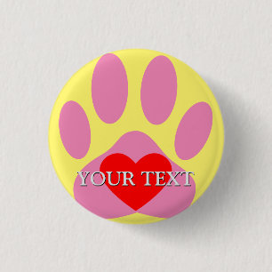 Pink Dog Pawprint Custom Name 3 Cm Round Badge