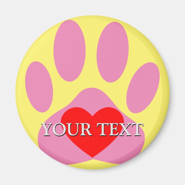 Pink Dog Pawprint Custom Name Magnet (Front)