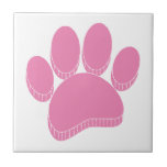 Pink Dog Pawprint Hand Drawn Custom Ceramic Tile<br><div class="desc">Cartoon dog pawprint in pink. Faux 3D effect applied to the image.
Decorative tiles for homes and businesses like pet shops.
Gift idea for dog lovers.</div>