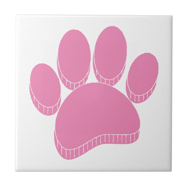 Pink Dog Pawprint Hand Drawn Custom Ceramic Tile (Front)