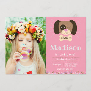 Pink Dog Pawty Birthday Invitation