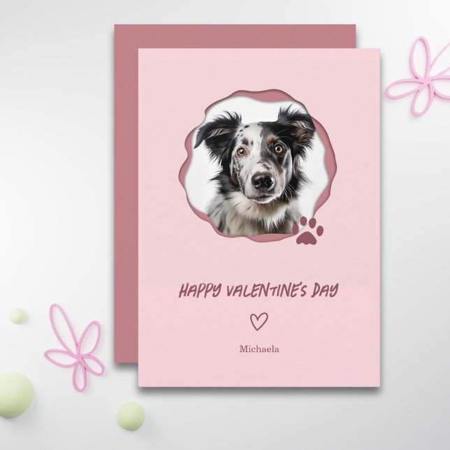 Pink Dog Photo Heart Valentine's Day Holiday Card (Creator Uploaded)