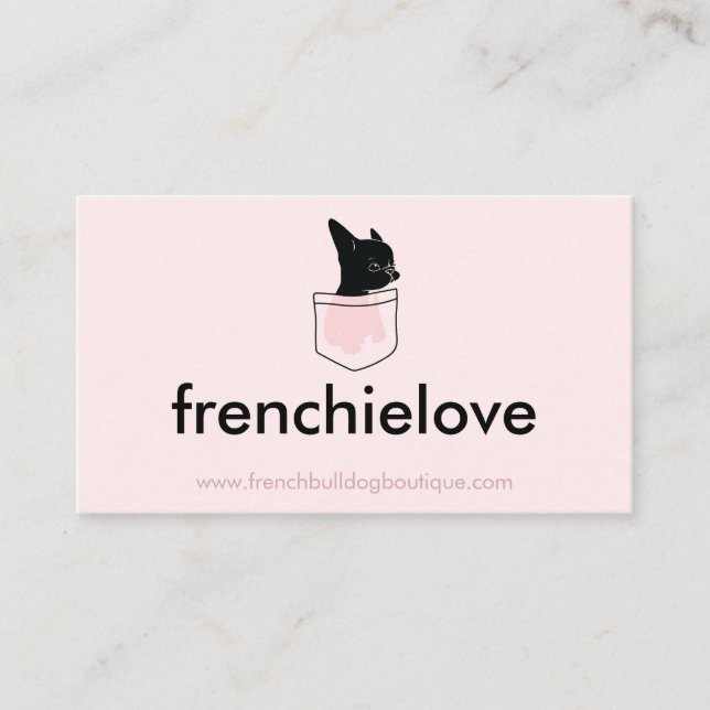 Pink Dog Puppy Pocket Cute French Bulldog Business Card (Front)