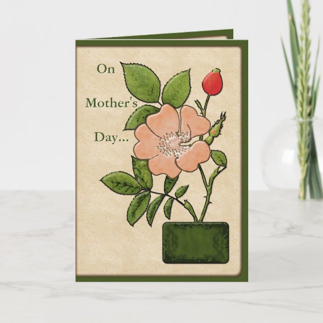 Pink Dog Rose Botanical Illustration - Personalise Card (Front)