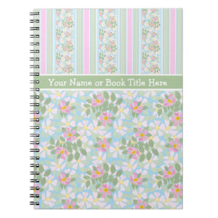 Pink Dogroses and Stripes Chic Spiral Notebook