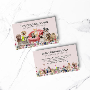 Pink Dogs Cat Bird Hotel Sofa Pet Sitting Grooming Business Card