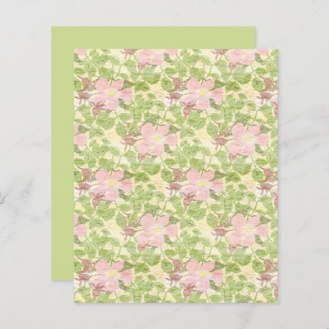Pink Dogwood Blossom Green Vintage Scrapbook Paper (Front/Back)