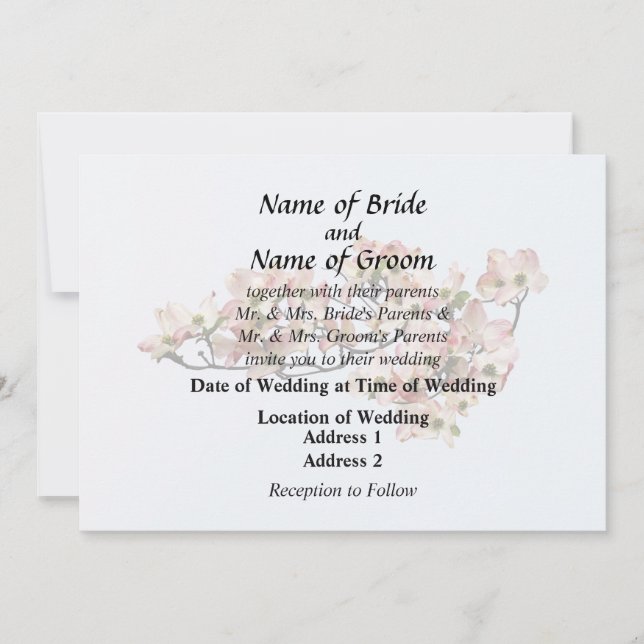 Pink Dogwood Branch Invitation (Front)