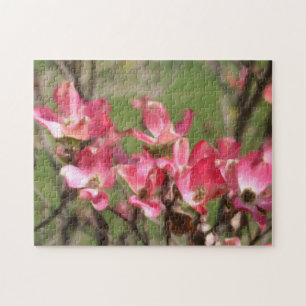 Pink Dogwood Flower Blossoms Photo Painting  Jigsaw Puzzle